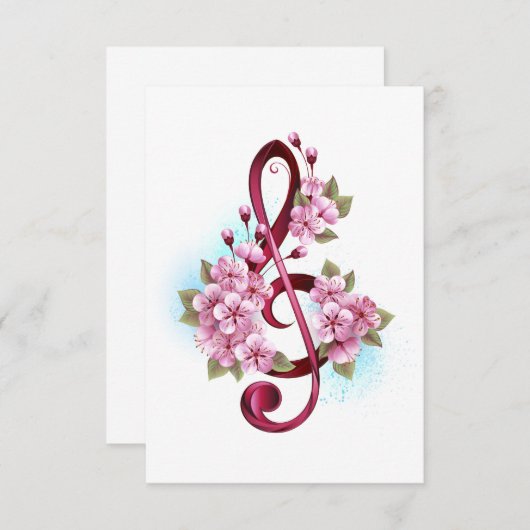 Invitation Musical treble clef notes with sakura flowers (Devant / Derrière)