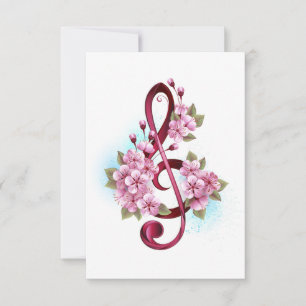 Invitation Musical treble clef notes with sakura flowers