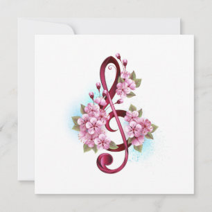 Invitation Musical treble clef notes with sakura flowers