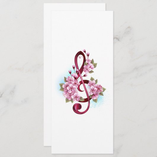 Invitation Musical treble clef notes with sakura flowers (Devant / Derrière)
