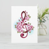 Invitation Musical treble clef notes with sakura flowers (Debout devant)