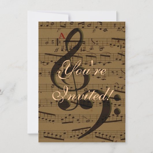 Invitation Musical Treble Clef Sheet Musique Classique (Devant)