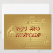 Invitation musicale - Gold Music Note Invitation (Devant / Derrière)