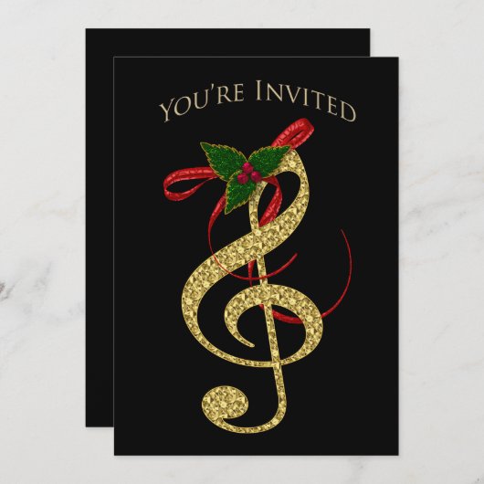 Invitation musicale - Noël - G-Clef en or (Devant / Derrière)