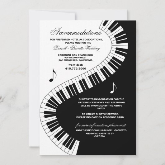 Invitation Musiciens créatifs Piano Keys Mariage Hébergement (Devant)