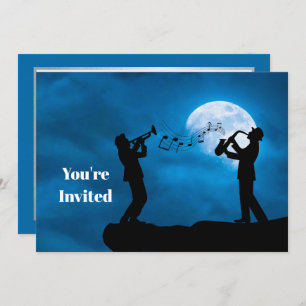 Invitation Musiciens Pleine lune Silhouette Anniversaire