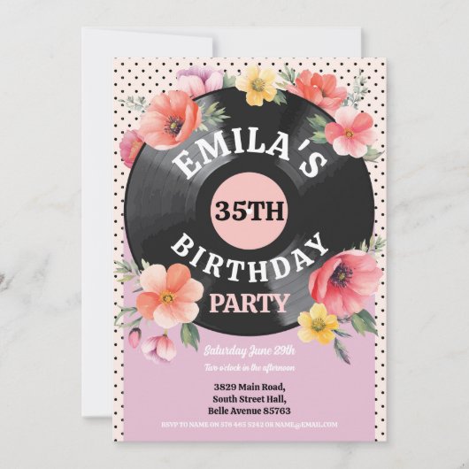 Invitation Musique Anniversaire Floral 1950 Femmes (Devant)