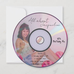 Invitation Musique CD Fille Rose Rétro Anniversaire
