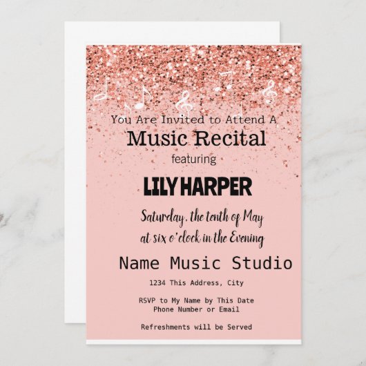 Invitation Musique Considérant Élégant note rose Confetti (Devant / Derrière)