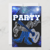 Invitation Musique Country Blue Guitar Et Bottes De Cow-boy (Devant)