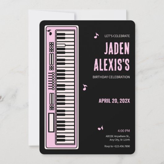Invitation Musique de clavier de piano anniversaire (Devant)