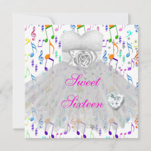 Invitation Musique de fête d'anniversaire Sweet Sixteen 16 an