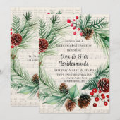 Invitation Musique de Noël Rouge Berry Wreath Bridesmaid Déje (Devant / Derrière)