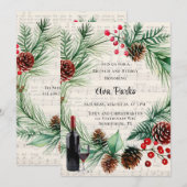 Invitation Musique de Noël Rouge Berry Wreath Brunch et Bubbl (Devant / Derrière)