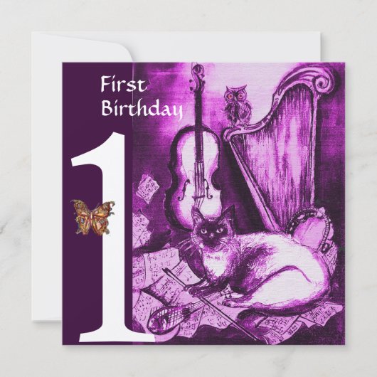 Invitation MUSIQUE FABRIQUANT CHAT, OWL Purple Première fête (Devant)