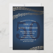 Invitation Musique Gold & Navy Blue 50e fête d'anniversaire (Devant)