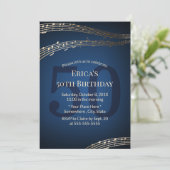 Invitation Musique Gold & Navy Blue 50e fête d'anniversaire (Debout devant)