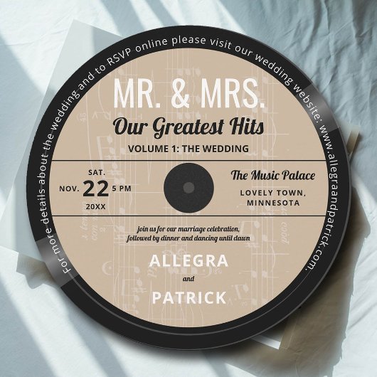 Invitation Musique Greatest Hits Retro Vintage Ecru Mariage