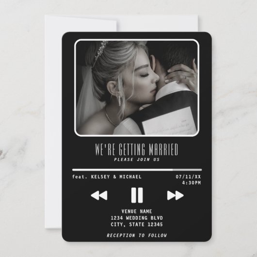 Invitation Musique lecteur MP3 Mariage noir (Devant)