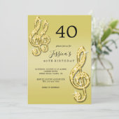 Invitation Musique Notes Anniversaire Glitzy Or (Debout devant)