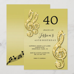 Invitation Musique Notes Anniversaire Glitzy Or