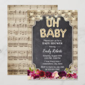 Invitation Musique Oh Baby shower Rustique Bourgogne Rouge Fl (Devant / Derrière)
