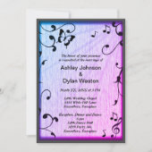 Invitation Musique Papillon Feuille Bleu & Purple Mariage Boi (Devant)