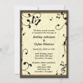 Invitation Musique Papillon Feuille Jaune Tan Mariage en bois (Devant)