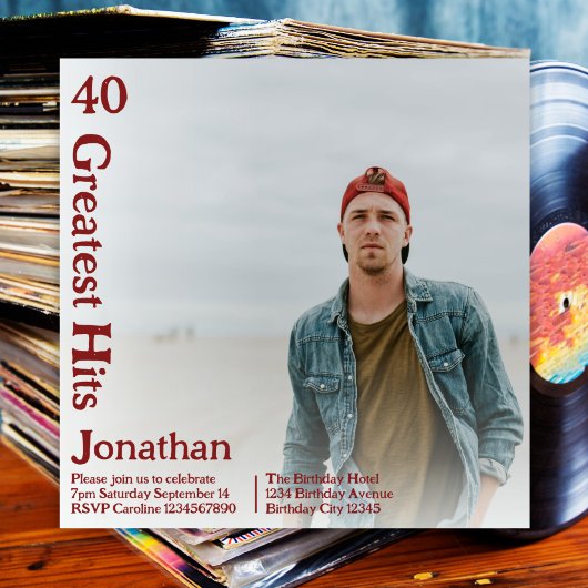 Invitation Musique Retro Couverture d'album personnalisée 40e