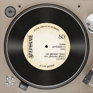 Invitation Musique Retro Gold Vinyl Record 50e anniversaire