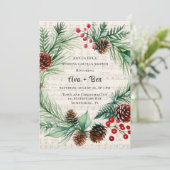 Invitation Musique Rouge Berry Wreath Mariage Couples Douche (Debout devant)