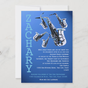 Invitation Musique saxophone Blue Bar Mitzvah