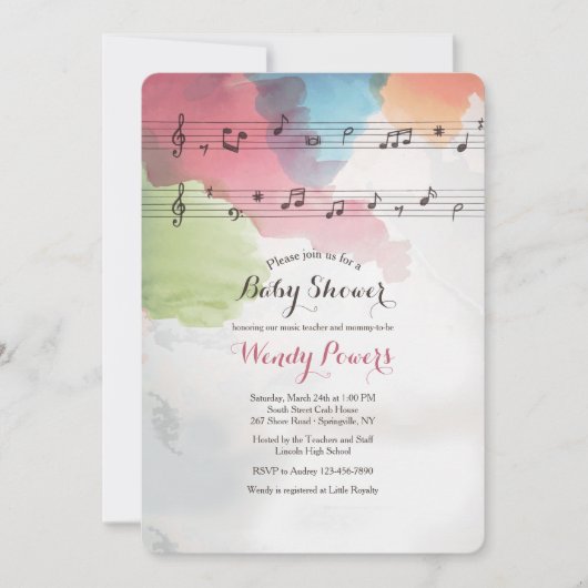 Invitation Musique sur l'invitation au papier aquarelle (Devant)