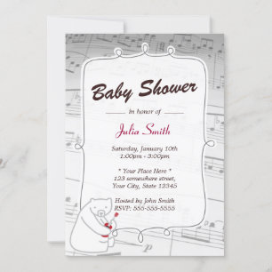 Invitation Musique Ukulele Bear Baby shower