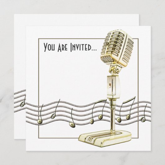 Invitation Musique vintage de microphone (Devant / Derrière)