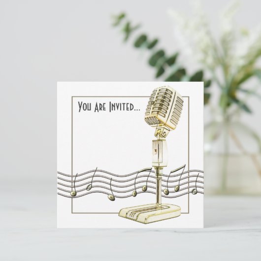 Invitation Musique vintage de microphone (Debout devant)
