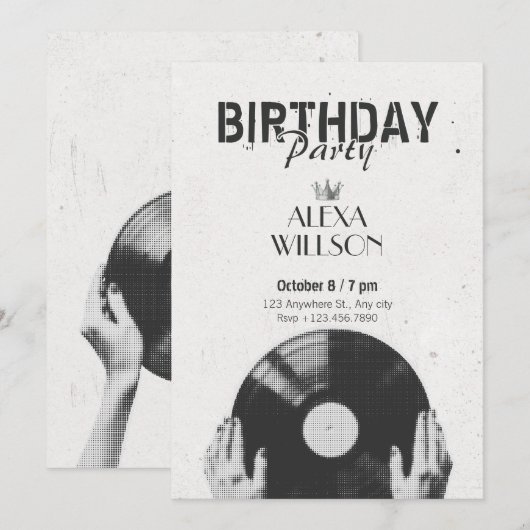 Invitation Musique vintage en demi-teinte (Devant / Derrière)