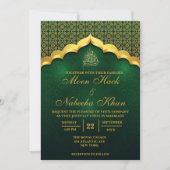 Invitation Muslim Green and Gold Wedding Card (Devant)