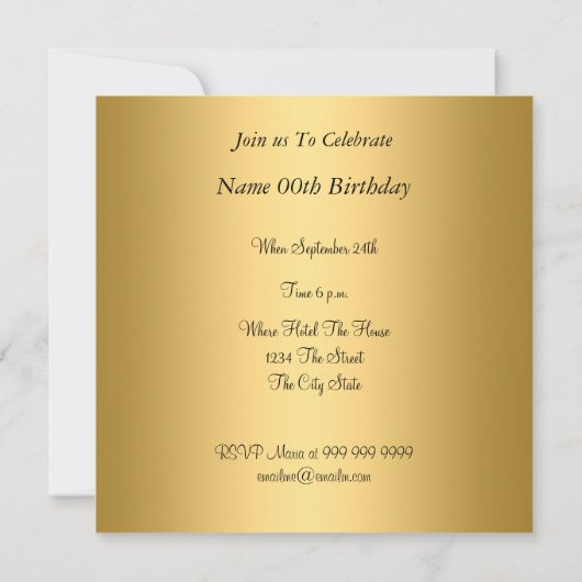 Invitation Mustache Anniversaire de la fête d'or (Dos)