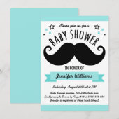 Invitation Mustache baby shower aqua bleu (Devant / Derrière)
