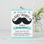Invitation Mustache baby shower aqua bleu (Debout devant)