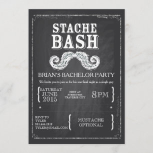Invitation Mustache Bash Bachelor Party Chalkboard Hipster