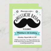 Invitation Mustache bash fête d'anniversaire citron vert aqua (Devant / Derrière)
