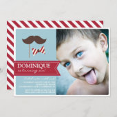 Invitation Mustache & Bow Cravate Photo Anniversaire Fête Inv (Devant / Derrière)