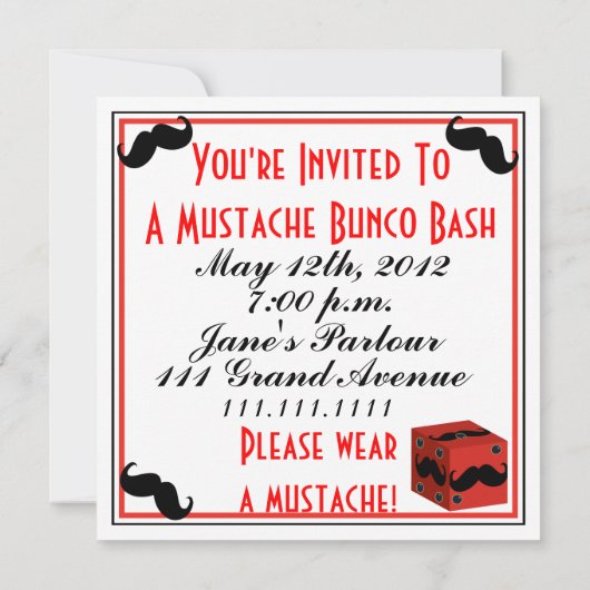 Invitation Mustache Bunco Bash (Dos)