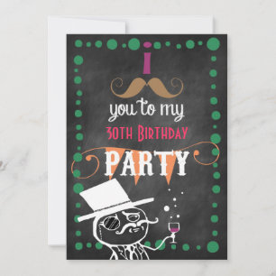 Invitation Mustache Chalkboard fête d'anniversaire