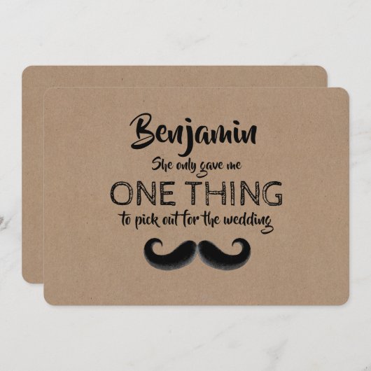 Invitation Mustache Funny Groomsman ou Best Man (Devant / Derrière)