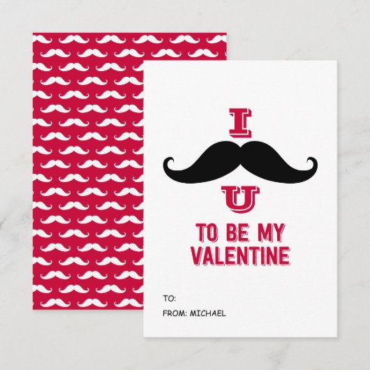 Invitation Mustache Kids Classroom Valentine Card (Devant / Derrière)