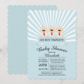 Invitation Mustache moderne Triplet Boy Baby shower Invitatio (Devant / Derrière)