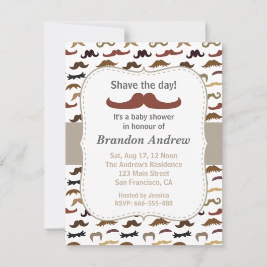 Invitation Mustache Motif Boy Baby shower Party (Devant)